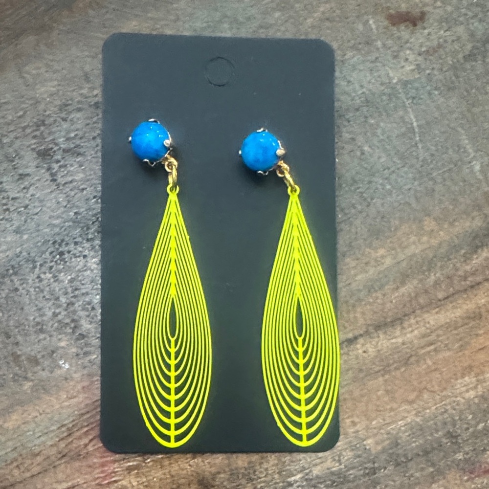 Blue and Yellow Teardrop Earrings